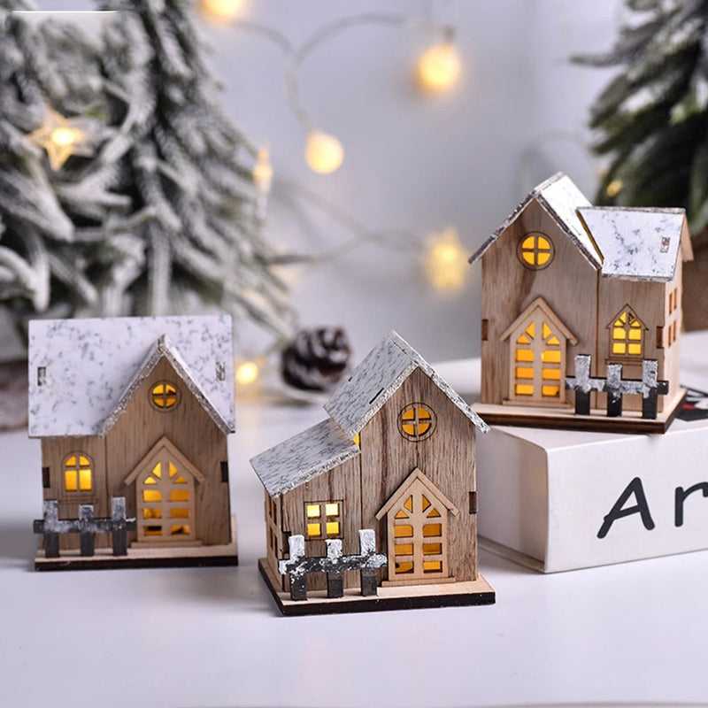 ANYDECO Christmas Wooden House Luminous Tabletop Decoration