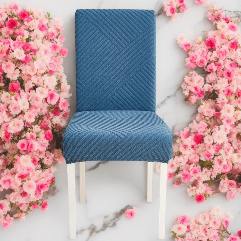 Anyseat Chair Cover Blue Knitted Lines Design with Anti-Dirt and Elastic Material for Dining Room Kitchen Wedding Hotel Banquet Restaurant