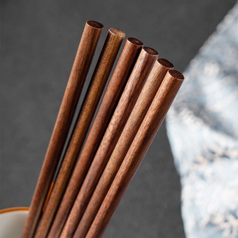 Anygleam Natural Wood Color 5pairs Wooden Sushi Chopsticks Reusable Kitchen Tableware