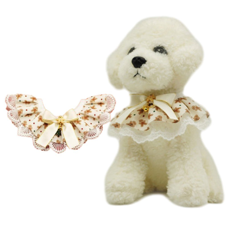 ANYWAGS Pet Collar Cream Printed Christmas Lace Silk Ribbon Scarf Dog Cats Holiday Accessories