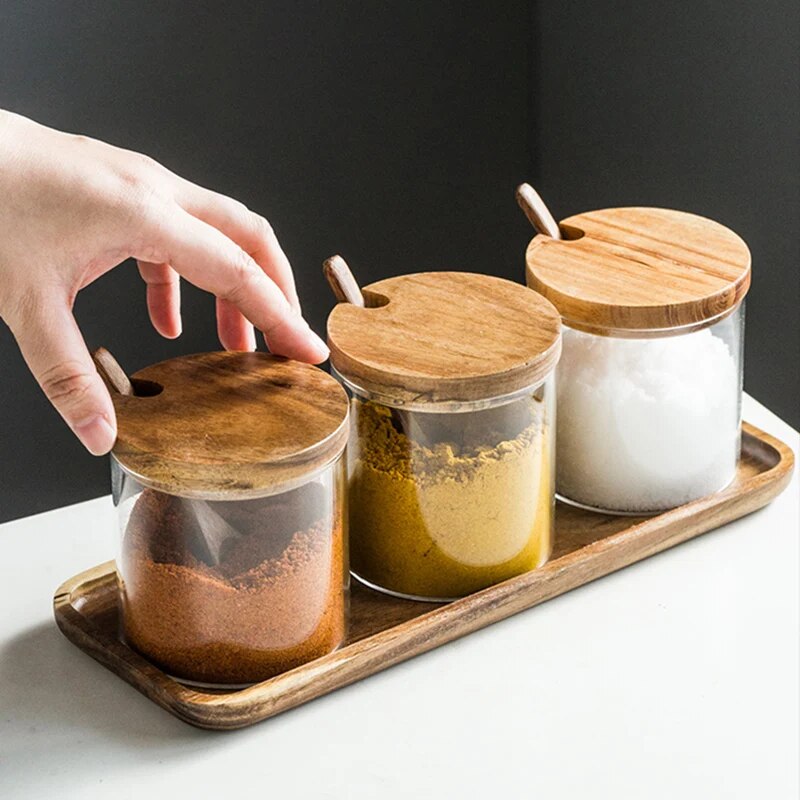 Anygleam Transparent 3pcs Spice Jars Glass Jars  Food Kitchen Tableware