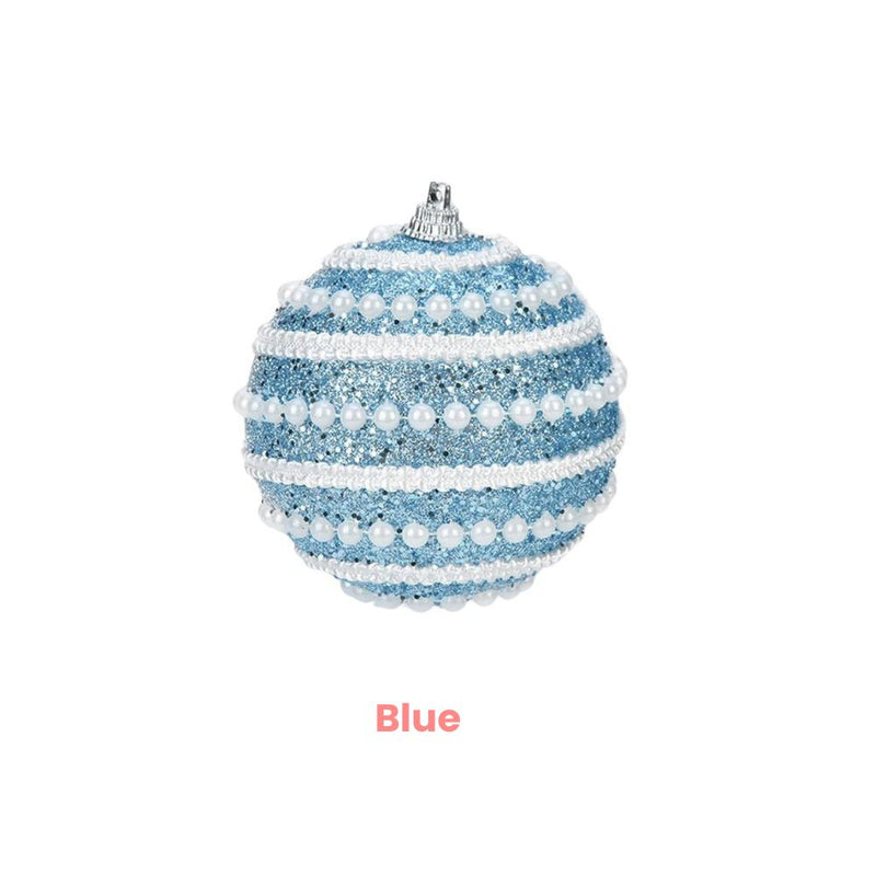 ANYDECO Christmas Ball Glitters Round White Beads Hanging Holiday Ornament Decorations