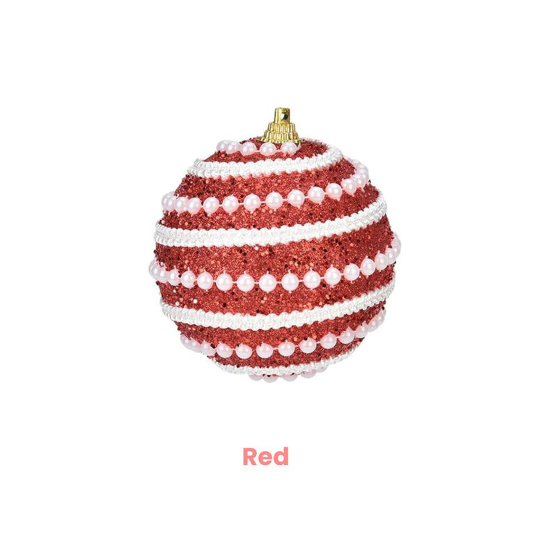 ANYDECO Christmas Ball Glitters Round White Beads Hanging Holiday Ornament Decorations