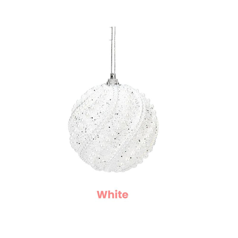 ANYDECO Christmas Ball Glitter Wave White Beads Hanging Holiday Ornament Decorations