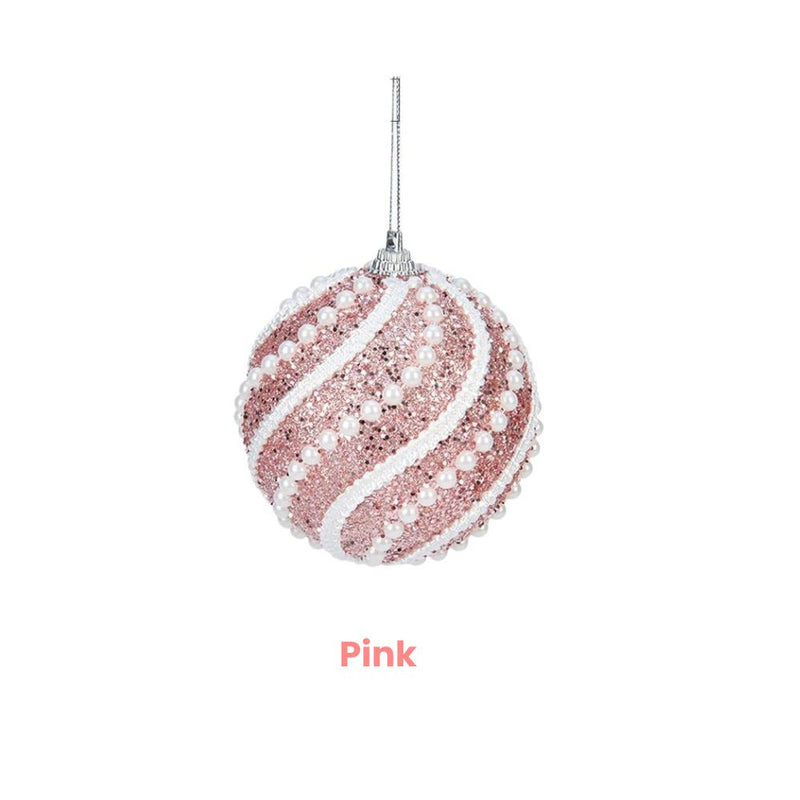 ANYDECO Christmas Ball Glitter Wave White Beads Hanging Holiday Ornament Decorations