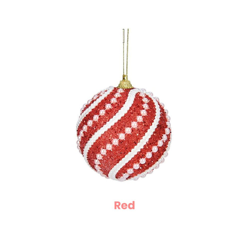 ANYDECO Christmas Ball Glitter Wave White Beads Hanging Holiday Ornament Decorations