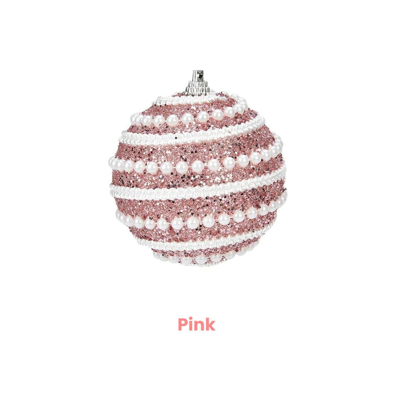 ANYDECO Christmas Ball Glitters Round White Beads Hanging Holiday Ornament Decorations