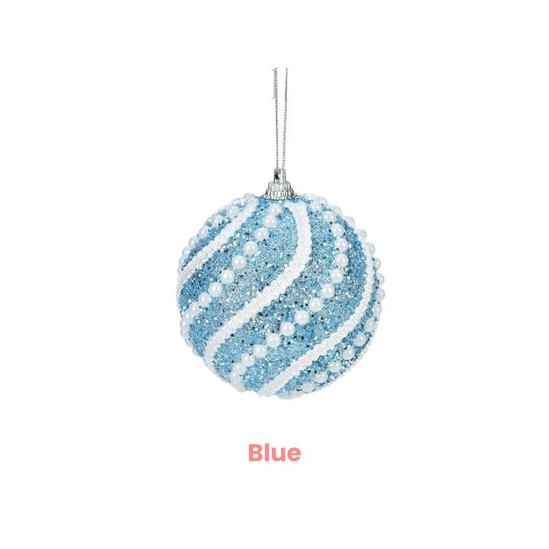 ANYDECO Christmas Ball Glitter Wave White Beads Hanging Holiday Ornament Decorations