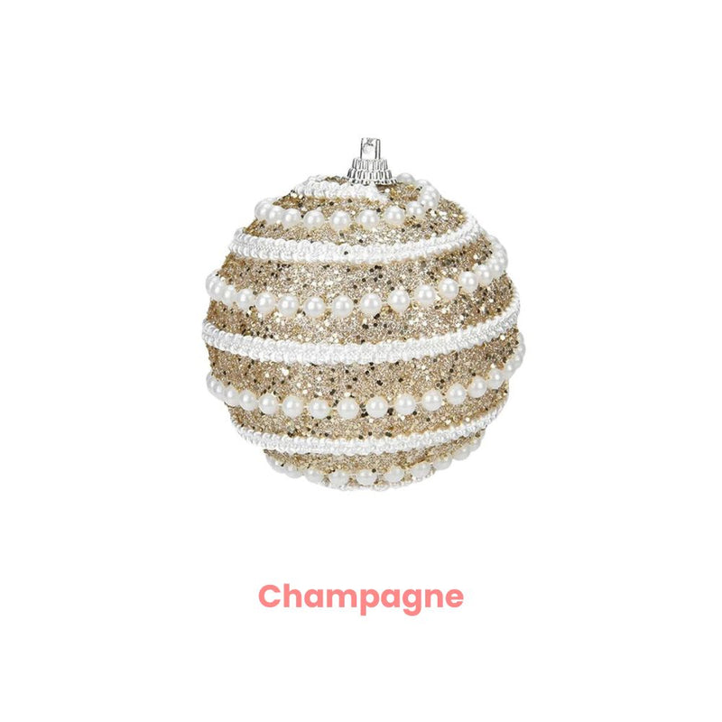 ANYDECO Christmas Ball Glitters Round White Beads Hanging Holiday Ornament Decorations