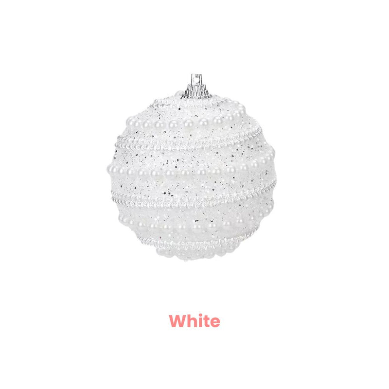 ANYDECO Christmas Ball Glitters Round White Beads Hanging Holiday Ornament Decorations