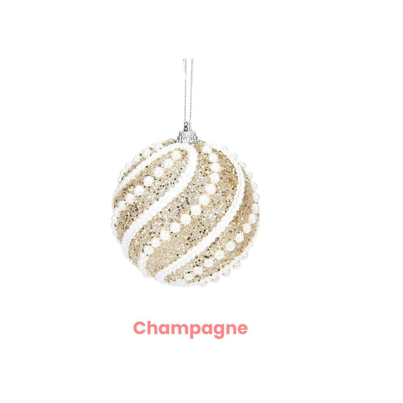 ANYDECO Christmas Ball Glitter Wave White Beads Hanging Holiday Ornament Decorations