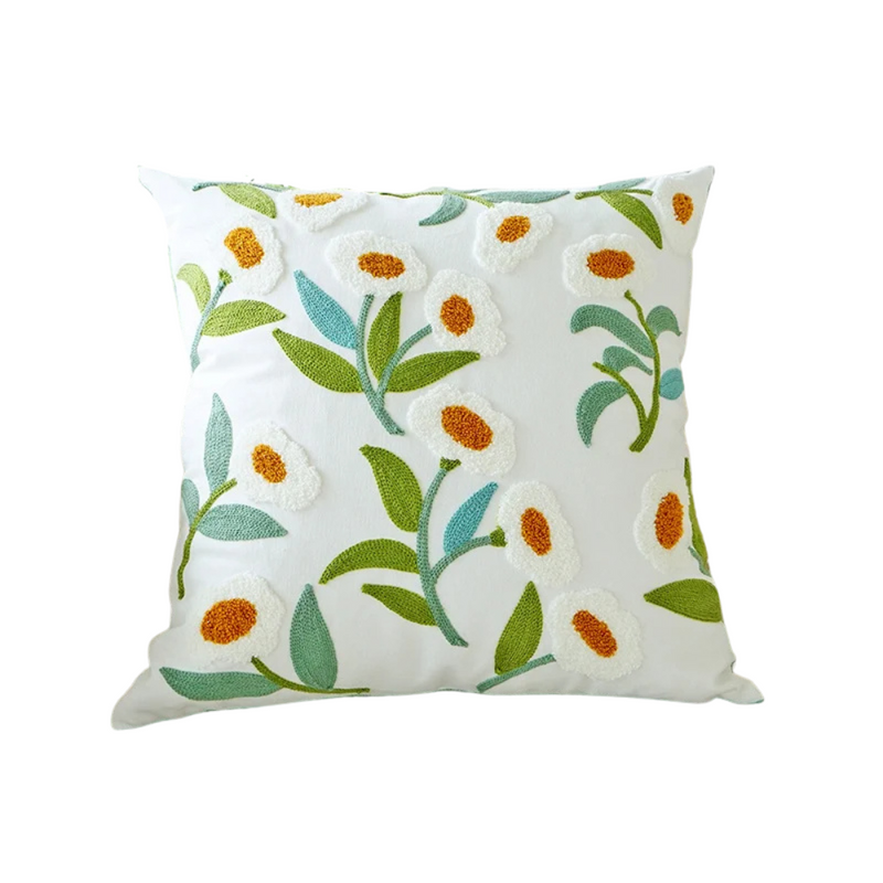 Anypillow Pillowcase White Flower Embroidered Decorative Cushion Cover