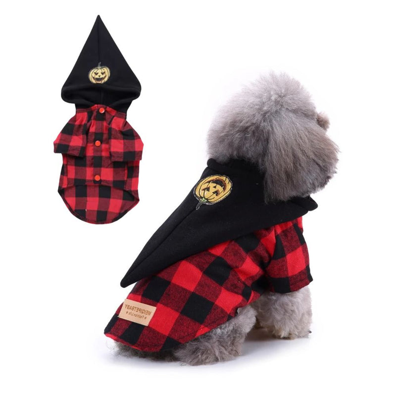 Anypet Dog Costume – Black and Red Plaid Shirt with Cape Outfit & Fun Accessories