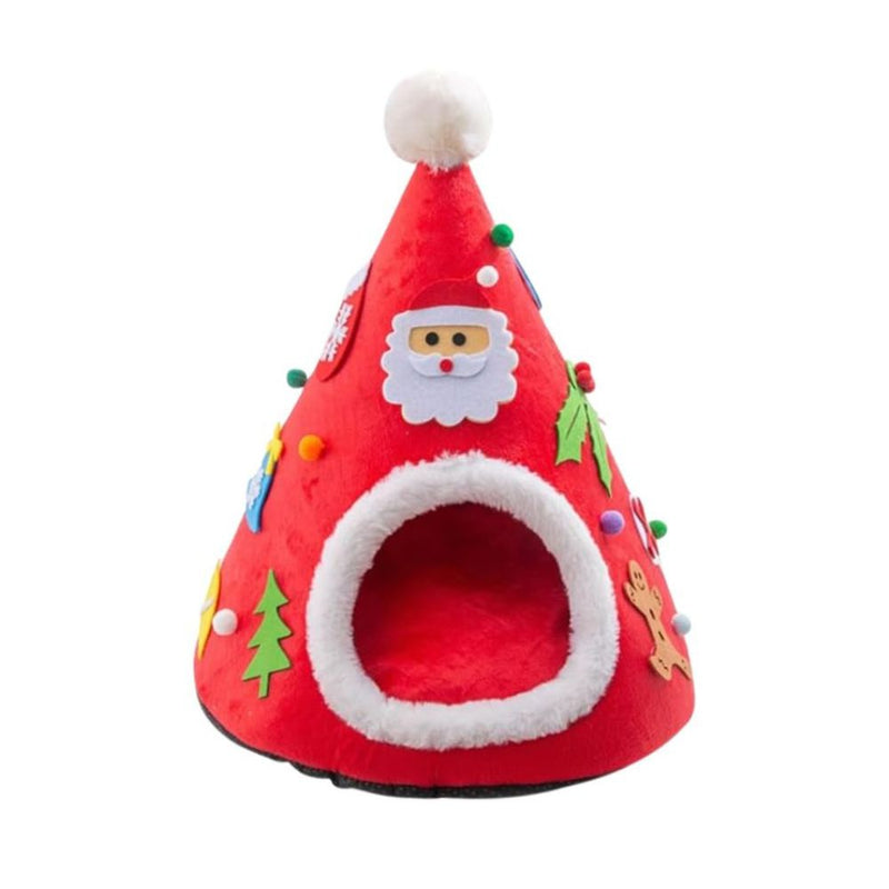 Anypet Christmas Pet Bed – Red with Santa Winter Cat Cushion Mat, Soft Cozy Design