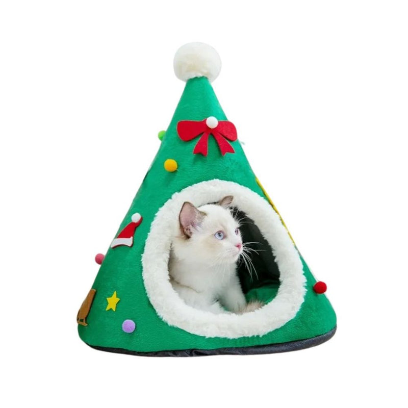 Anypet Christmas Pet Bed – Green with Ribbon Winter Cat Cushion Mat, Soft Cozy Design
