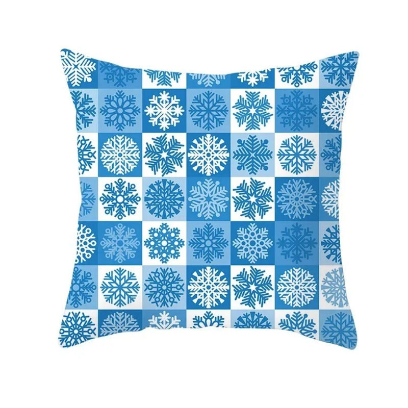 Anyhouz Pillowcase Blue Square Snowflake Christmas Winter Cotton Polyester Cushion Cover