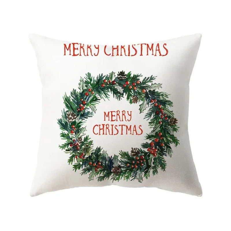 Anyhouz Pillowcase White Merry Christmas Cotton Polyester Wreath Print Cushion Cover