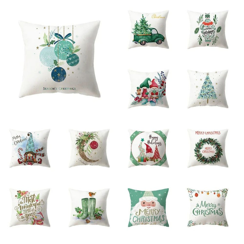 Anyhouz Pillowcase White Merry Christmas Cotton Polyester Wreath Print Cushion Cover