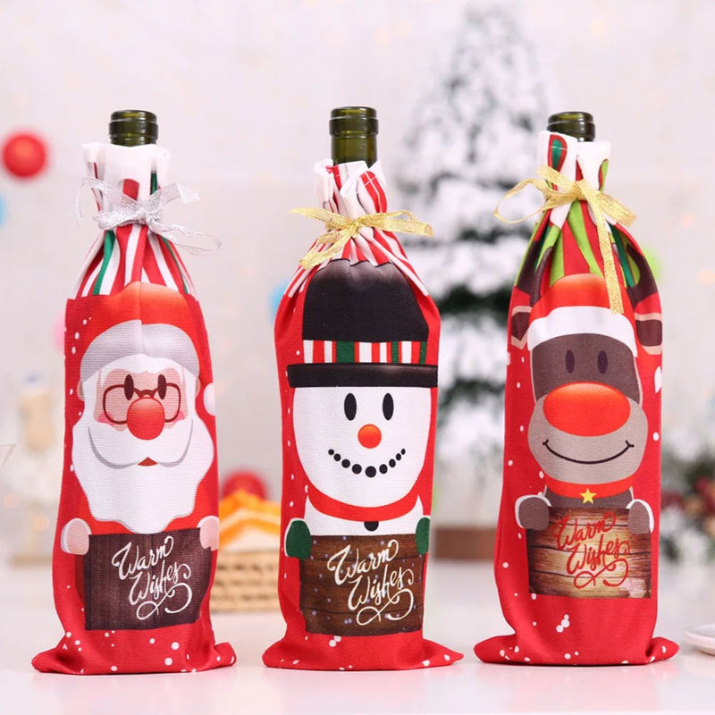 ANYDECO Christmas Festive Printed Red Wine Bottle Cover