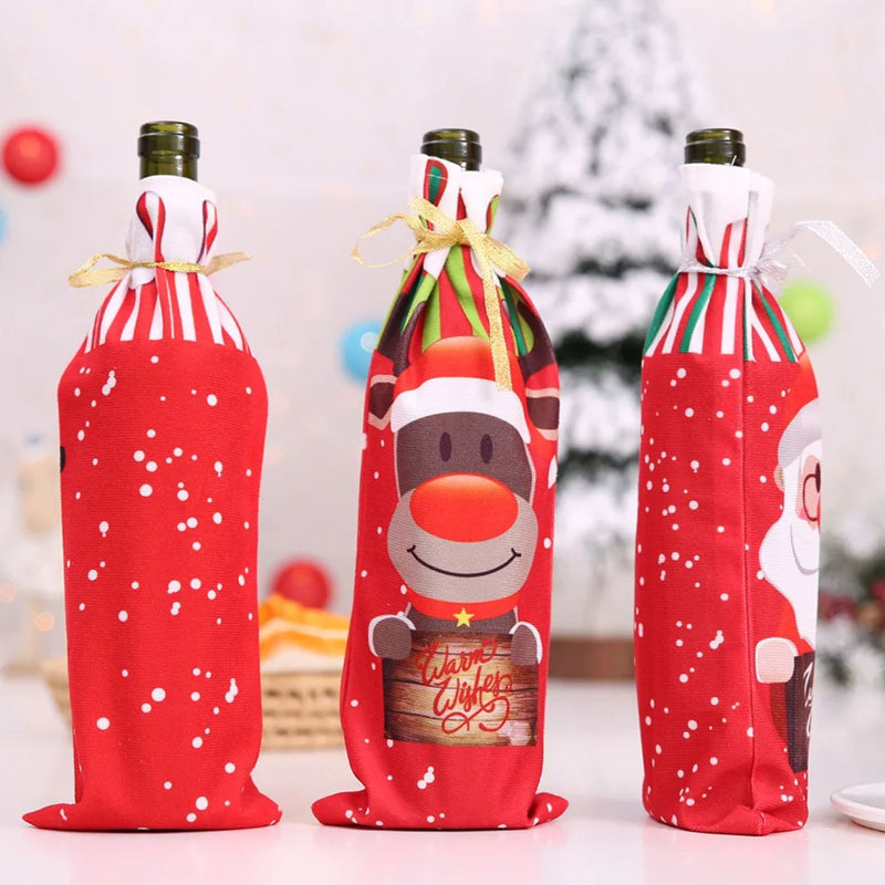 ANYDECO Christmas Festive Printed Red Wine Bottle Cover