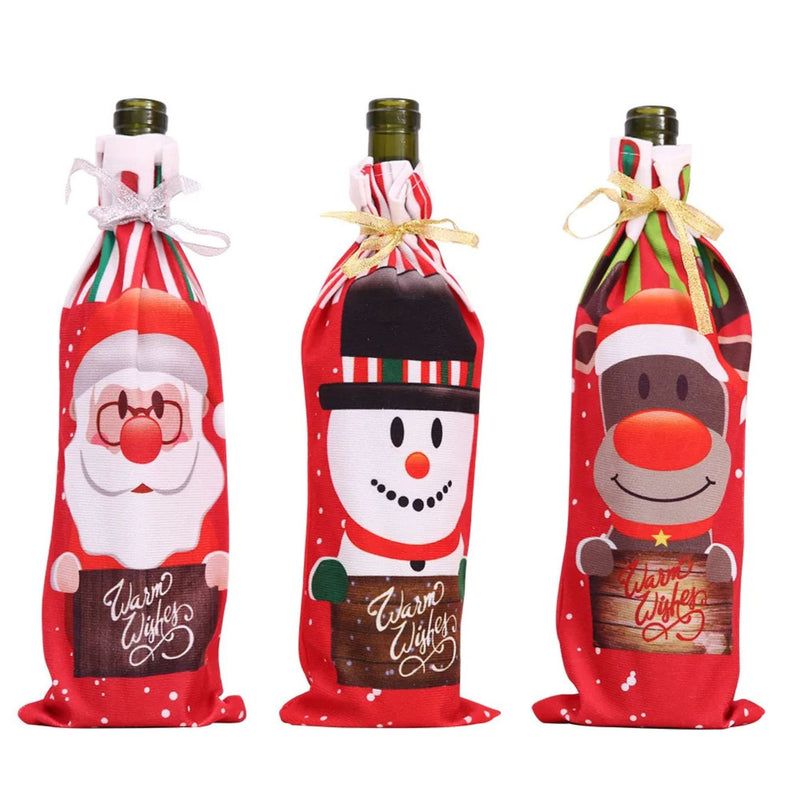ANYDECO Christmas Festive Printed Red Wine Bottle Cover