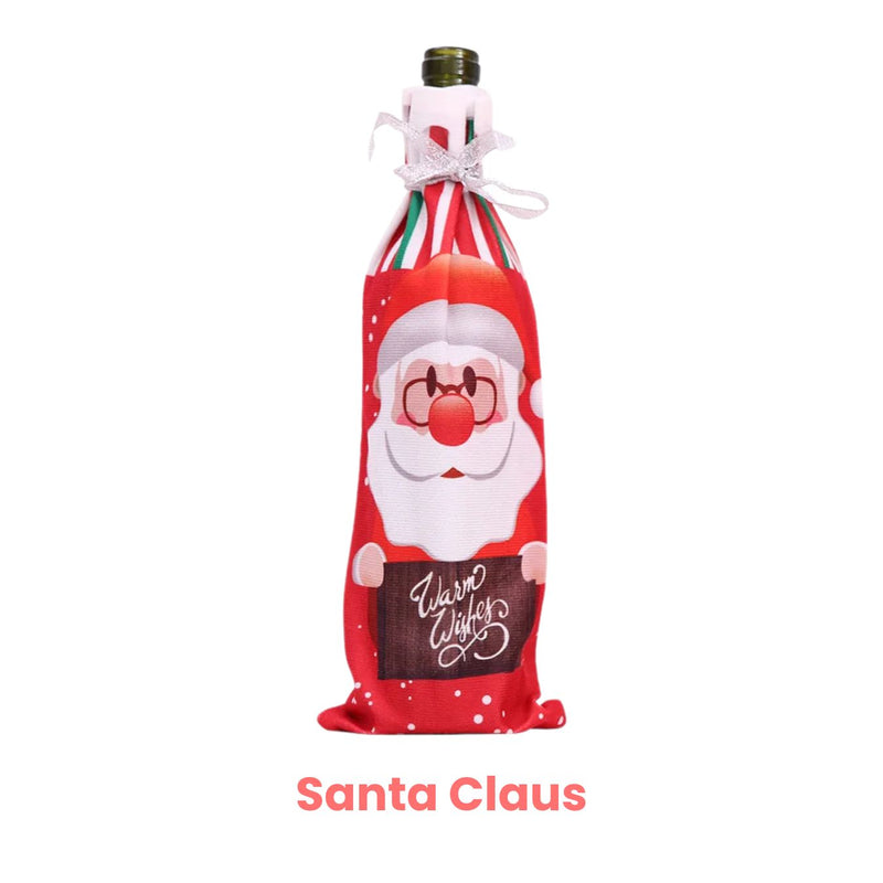 ANYDECO Christmas Festive Printed Red Wine Bottle Cover