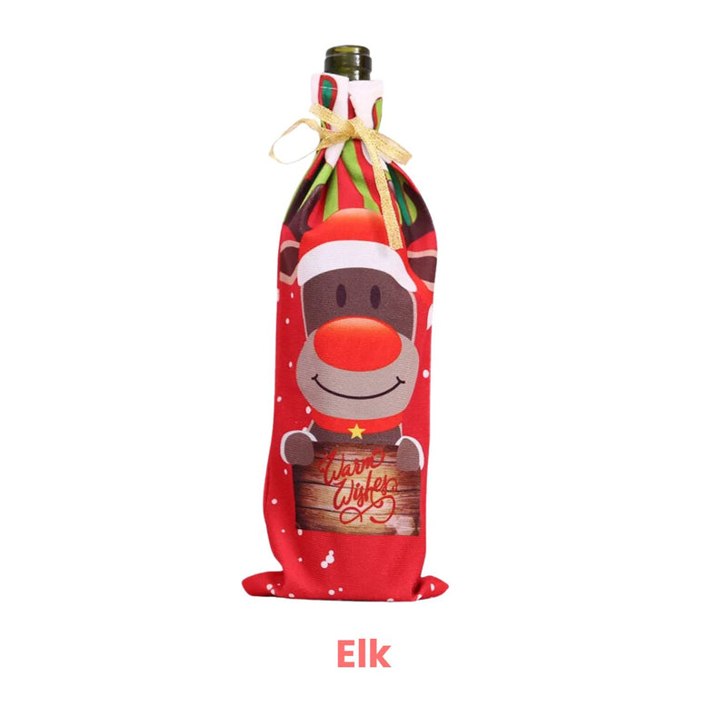 ANYDECO Christmas Festive Printed Red Wine Bottle Cover