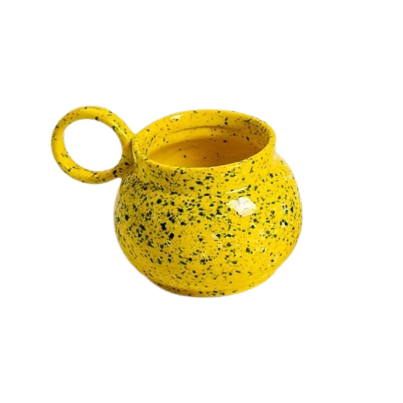 ANYGLEAM Coffee Mug Yellow With Handle Ink Design Ceramic Drinkware