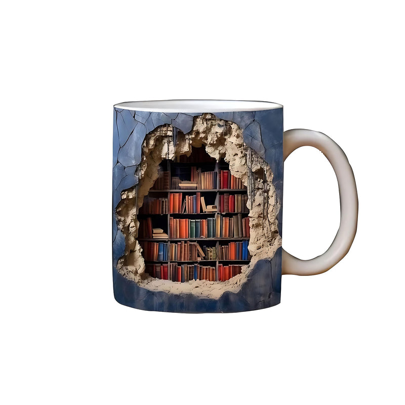 ANYGLEAM Coffee Mug Blue 3D Bookshelf Print Ceramic Drinkware