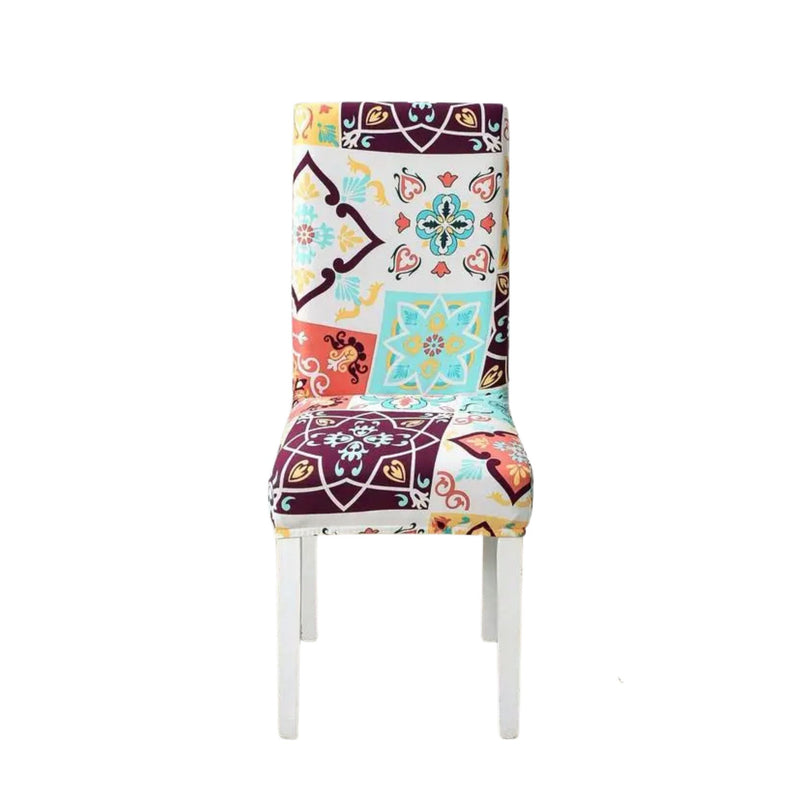 Anyseat  Chair Cover White Floral Print Elastic Slipcover Dining Decor