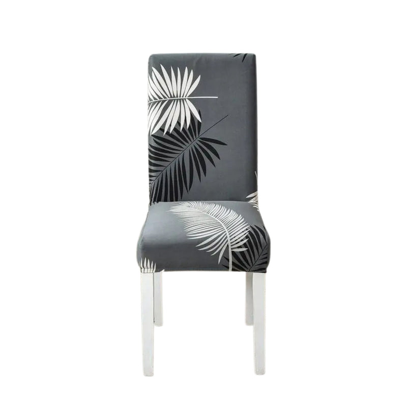 Anyseat Chair Cover Gray Leaf Print Elastic Slipcover Dining Decor
