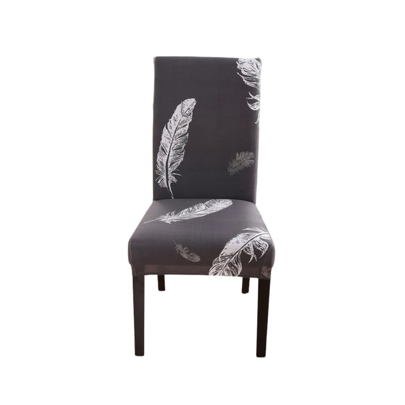 Anyseat Chair Cover Dark Gray Leaf Print Elastic Slipcover Dining Decor