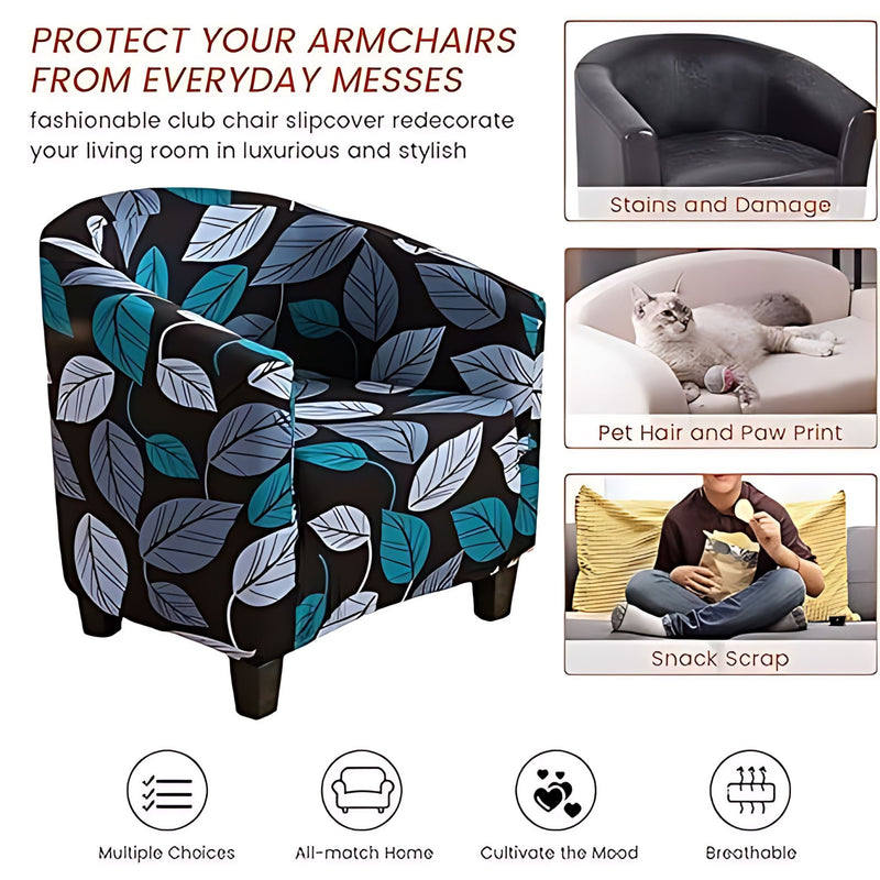 Anyseat Chair Cover Black Leaf Design Dust Proof Tub Slipcover Home Decor