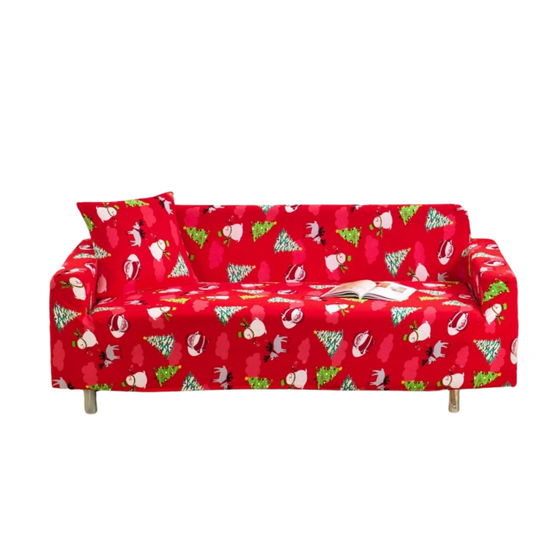 Anyseat  Sofa Cover Red Christmas Tree Snowman Design Non Slip Stretchable Slipcover