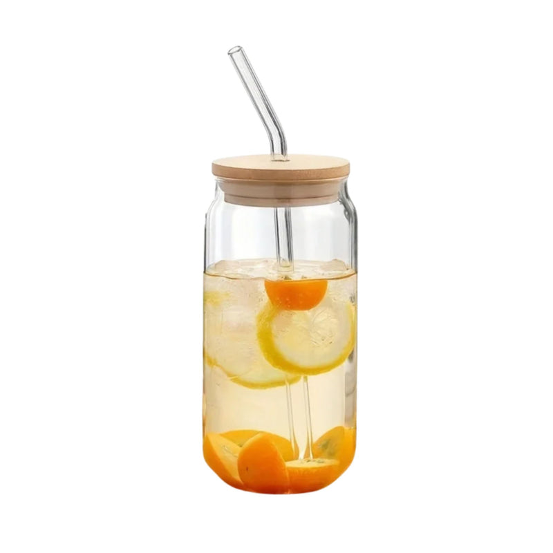 ANYGLEAM Glass Tumbler With Straw Wooden Lid Transparent Ins Style Drinkware