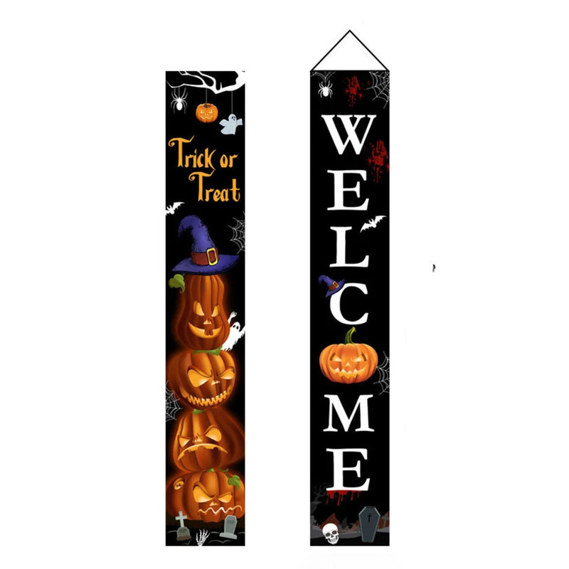 ANYDECO Halloween Skeleton Porch Sign 2Pcs Hanging Decoration