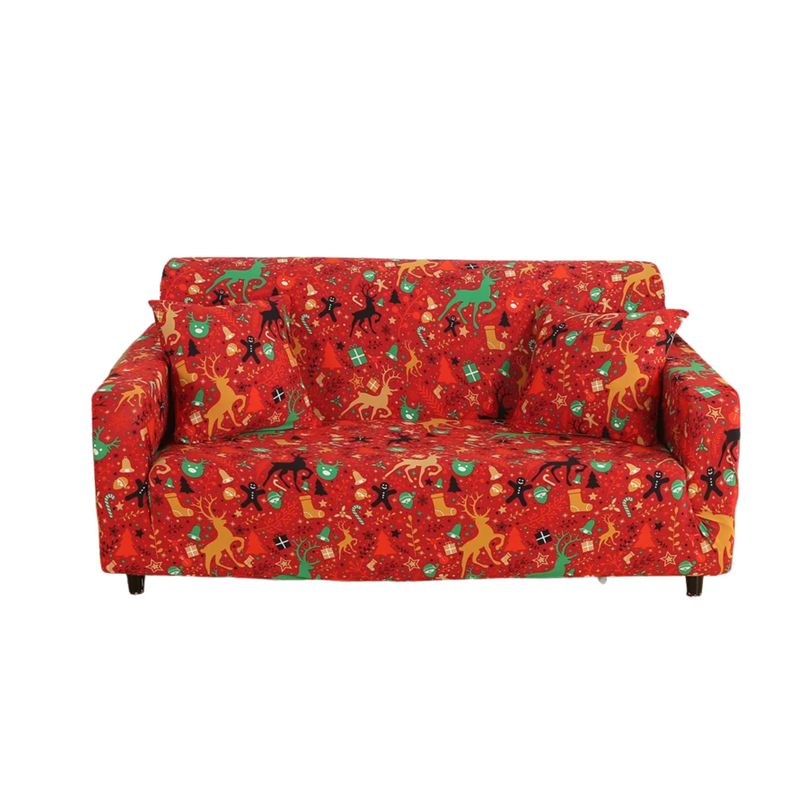 Anyseat Sofa Cover Red Christmas Reindeer Design Stretchable Non Slip Slipcover