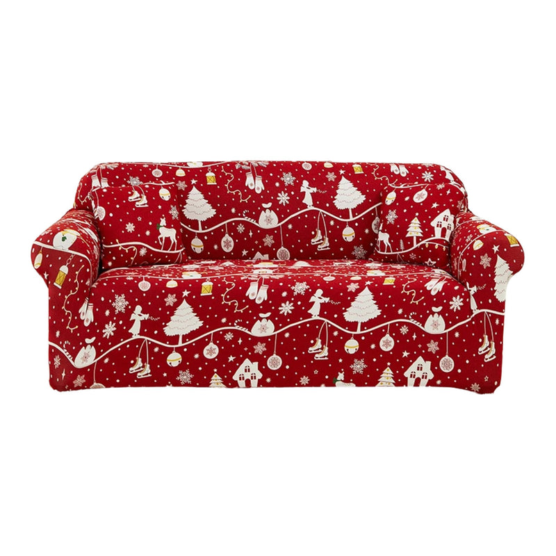 Anyseat Sofa Cover – Red Christmas Festive Design, Non-Slip Stretchable Slipcover for Living Room Chair Protection