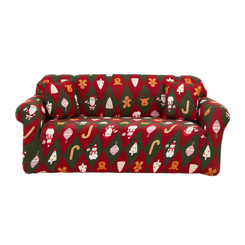 Anyseat Sofa Cover – Green Red Christmas Diamond Design, Non-Slip Stretchable Slipcover for Living Room Chair Protection