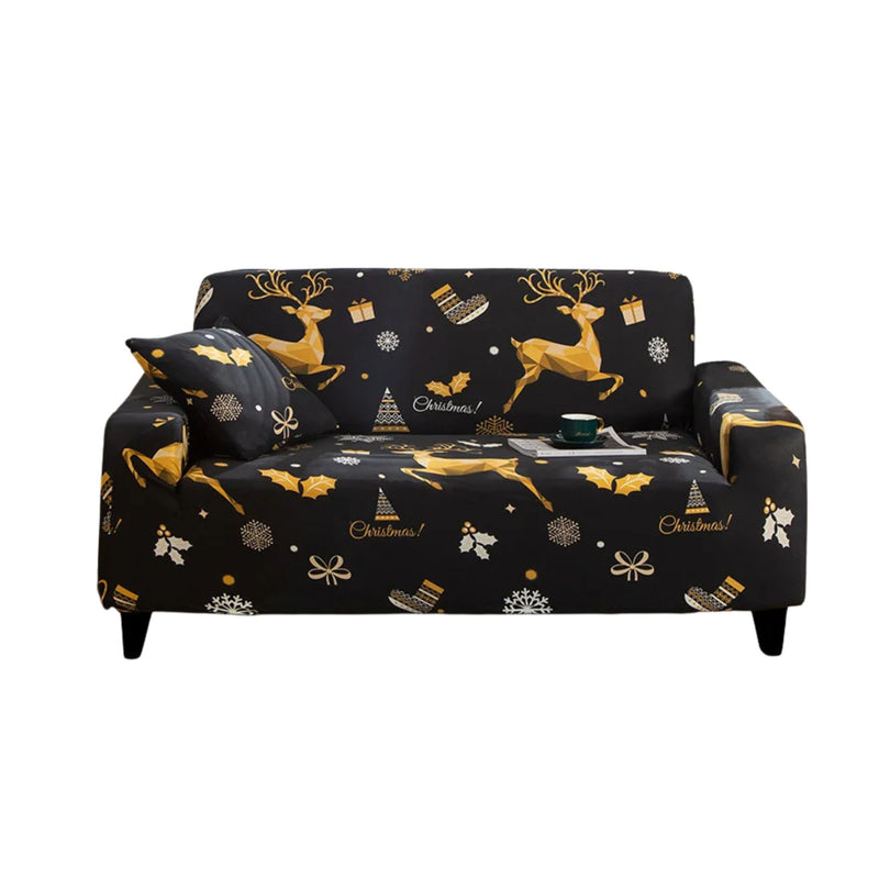 Anyseat Sofa Cover Black Christmas Reindeer Design Non Slip Stretchable Slipcover