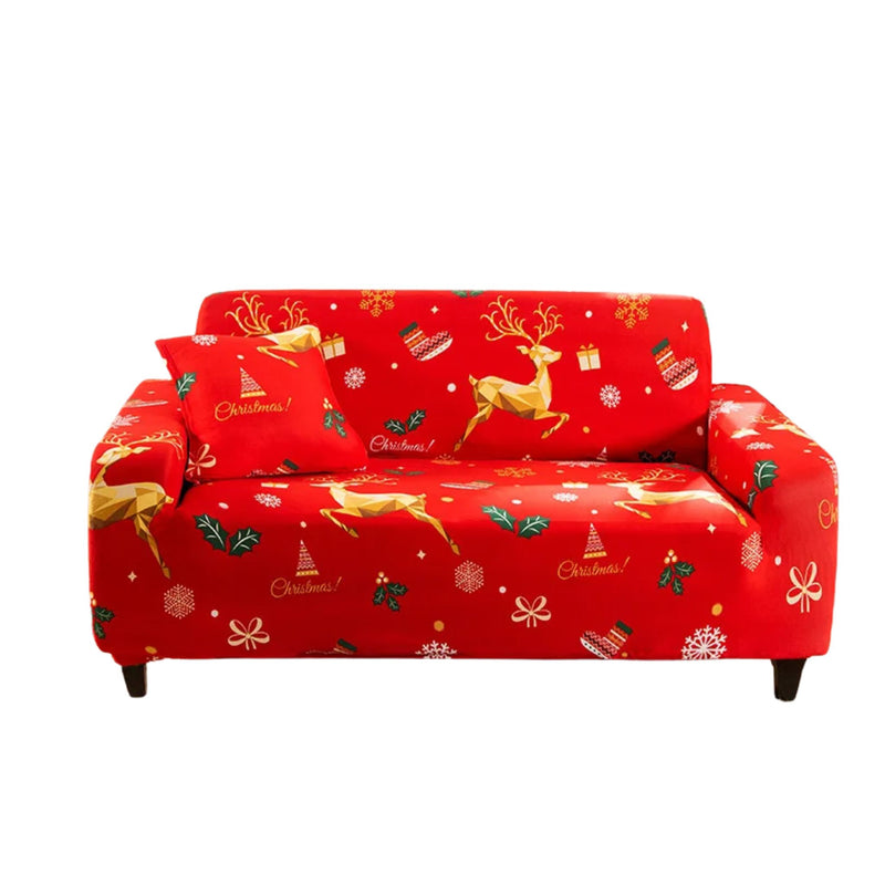 Anyseat Sofa Cover Red Christmas Reindeer Design Non Slip Stretchable Slipcover
