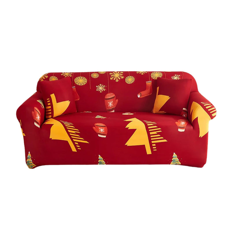 Anyseat Sofa Cover Red Plaid Christmas Tree Bells Design Non Slip Stretchable Slipcover
