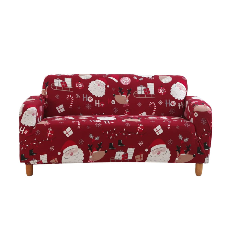 Anyseat Sofa Cover Maroon Christmas Santa Claus Design Non Slip Stretchable Slipcover