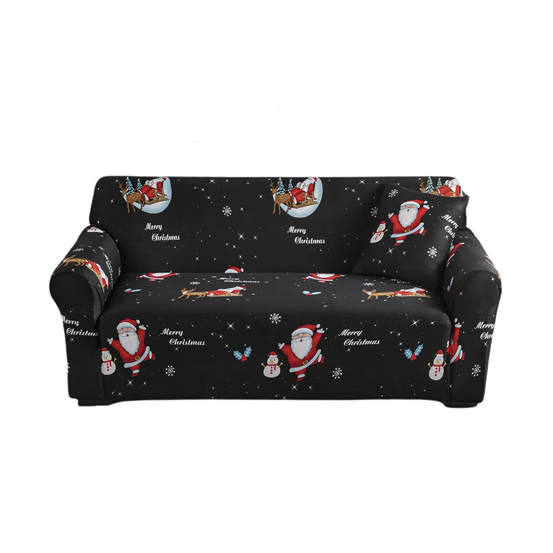 Anyseat Sofa Cover Black Christmas Santa Claus Design Non Slip Stretchable Slipcover