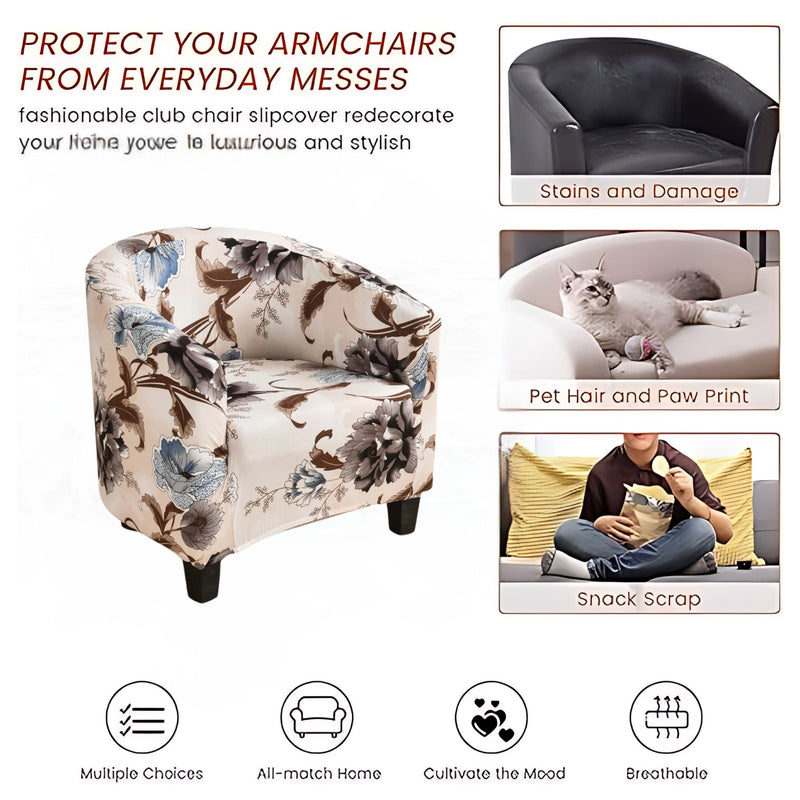 Anyseat Chair Cover Beige Floral Print Dust Proof Tub Slipcover Home Decor