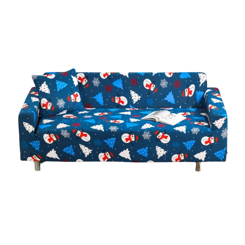 Anyseat Sofa Cover Blue Christmas Tree Snowman Design Non Slip Stretchable Slipcover