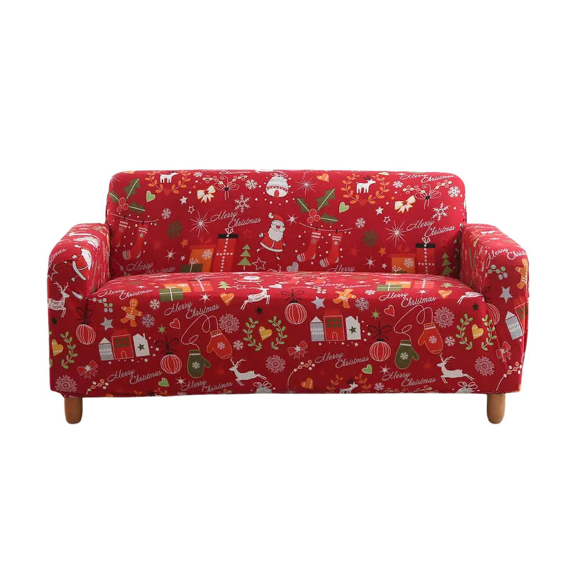 Anyseat Sofa Cover Red Festive Christmas Design Stretchable Non Slip Slipcover
