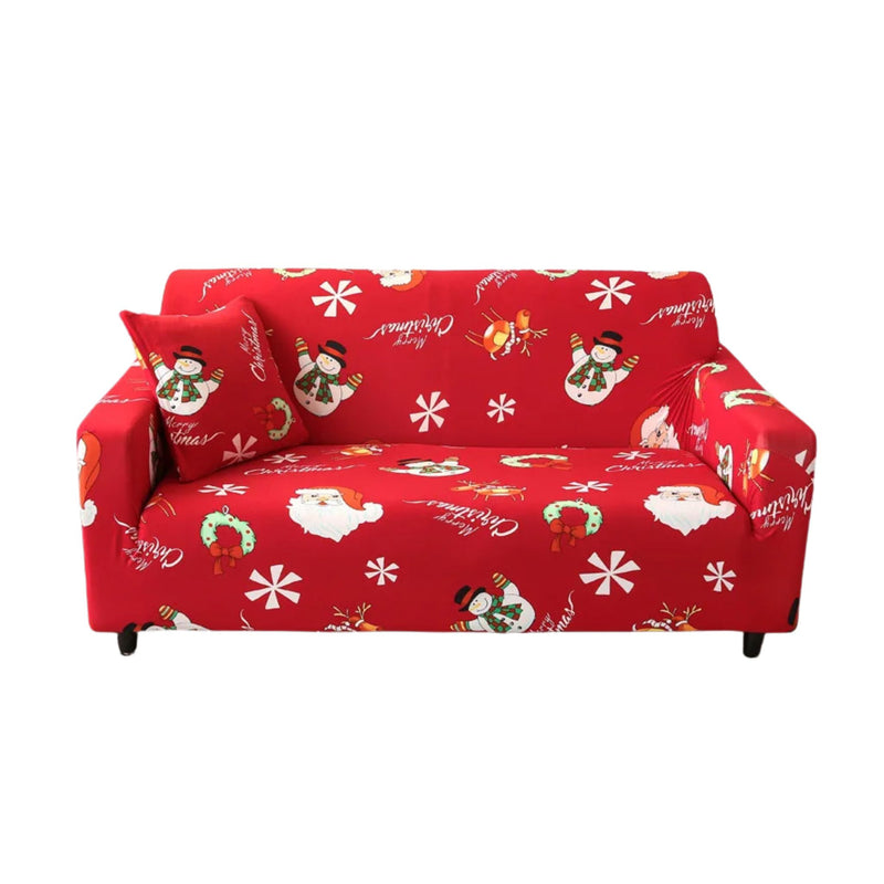 Anyseat Sofa Cover Red Christmas Snowman Design Stretchable Non Slip Slipcover