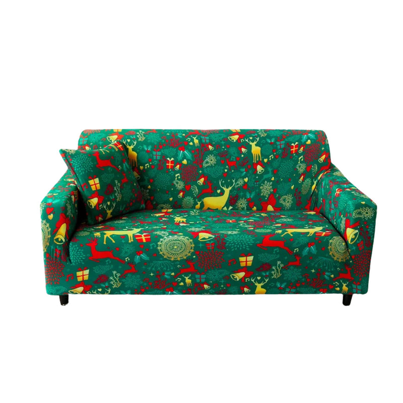 Anyseat Sofa Cover Green Christmas Reindeer Design Stretchable Non Slip Slipcover