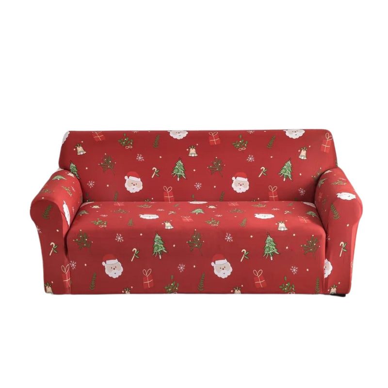 Anyseat Sofa Cover Red Christmas Tree Santa Claus Design Stretchable Non Slip Slipcover